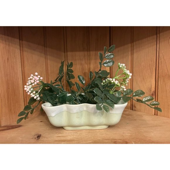 Vintage Indoor Mid Century Green Drip Glaze Planter Pottery Made in USA - Picture 2 of 5